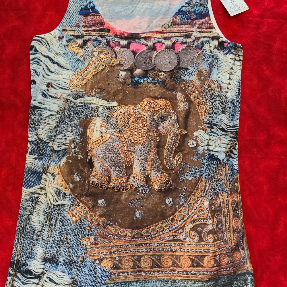 Blinged Out Studded Boho Elephant Tank Top